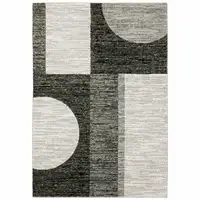 Photo of Charcoal Grey And Ivory Geometric Power Loom Stain Resistant Area Rug
