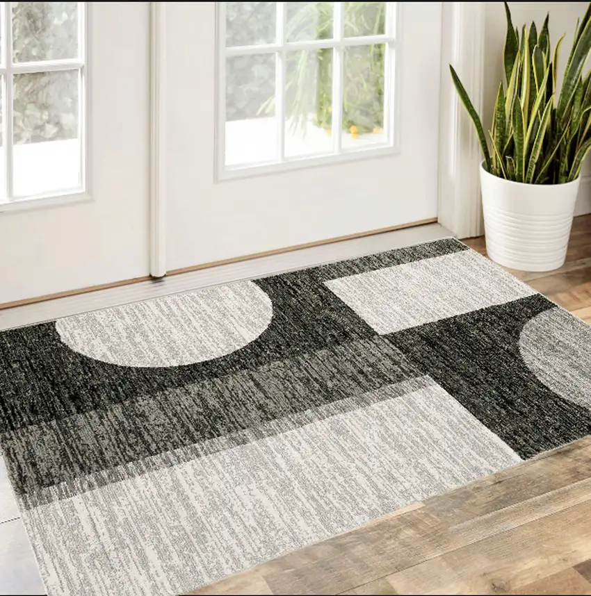 Gray and Ivory Geometric Power Loom Area Rug Photo 1