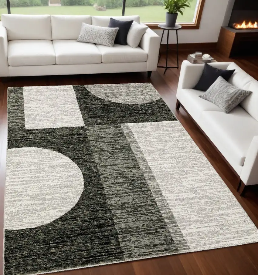 Gray and Ivory Geometric Power Loom Area Rug Photo 1