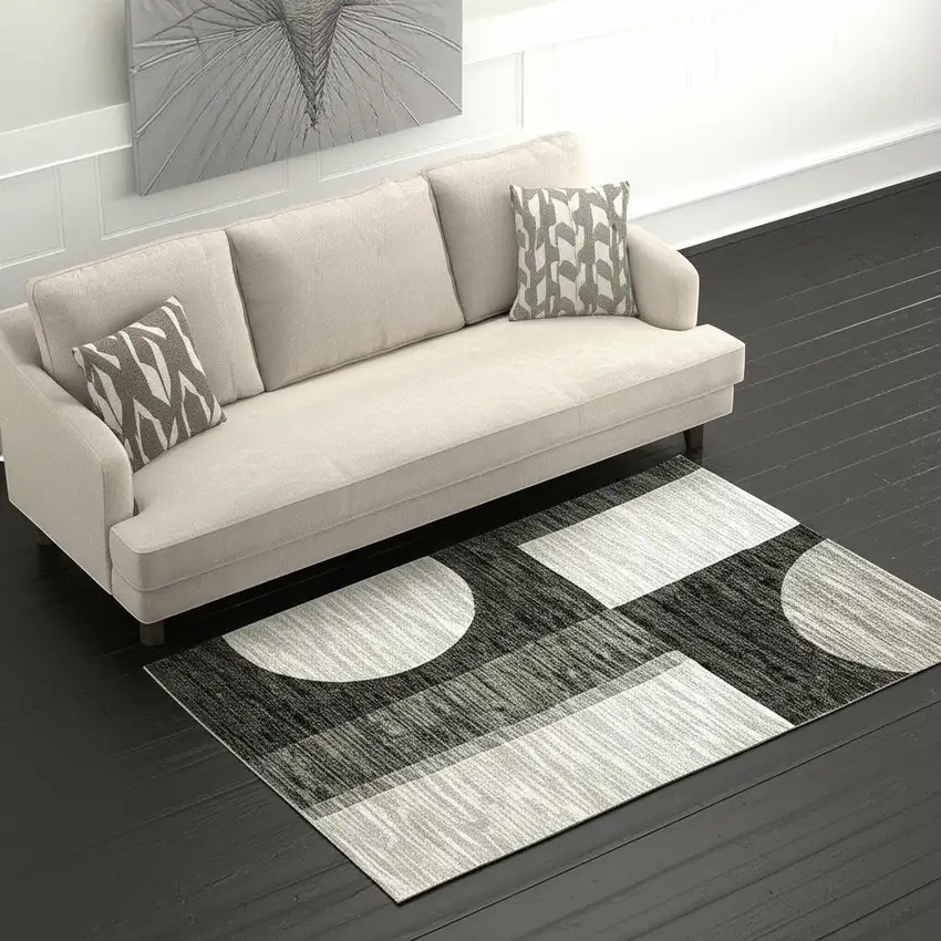 Gray and Ivory Geometric Power Loom Area Rug Photo 1