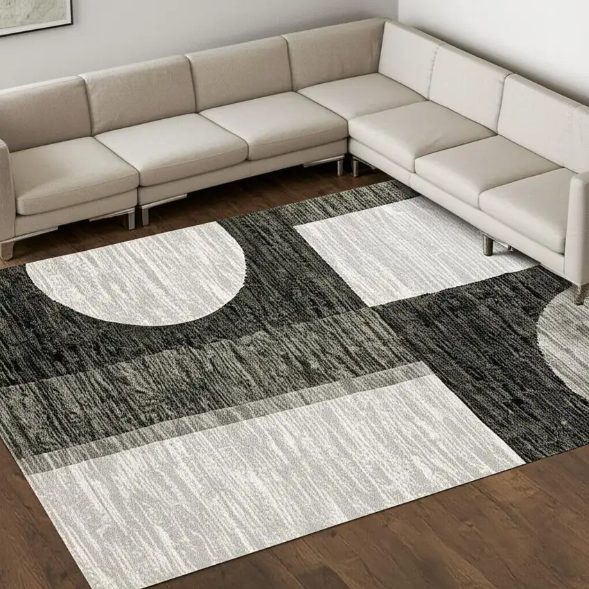Gray and Ivory Geometric Power Loom Area Rug Photo 1