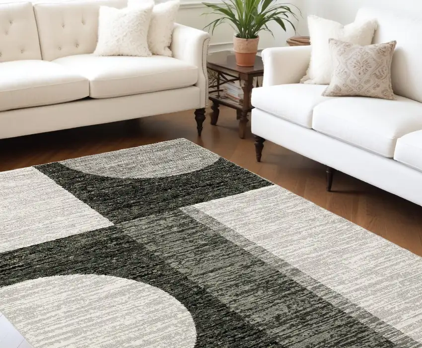 Gray and Ivory Geometric Power Loom Area Rug Photo 1