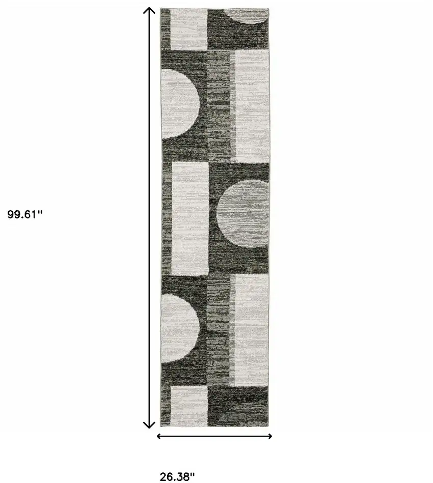 Charcoal Grey And Ivory Geometric Power Loom Stain Resistant Runner Rug Photo 9