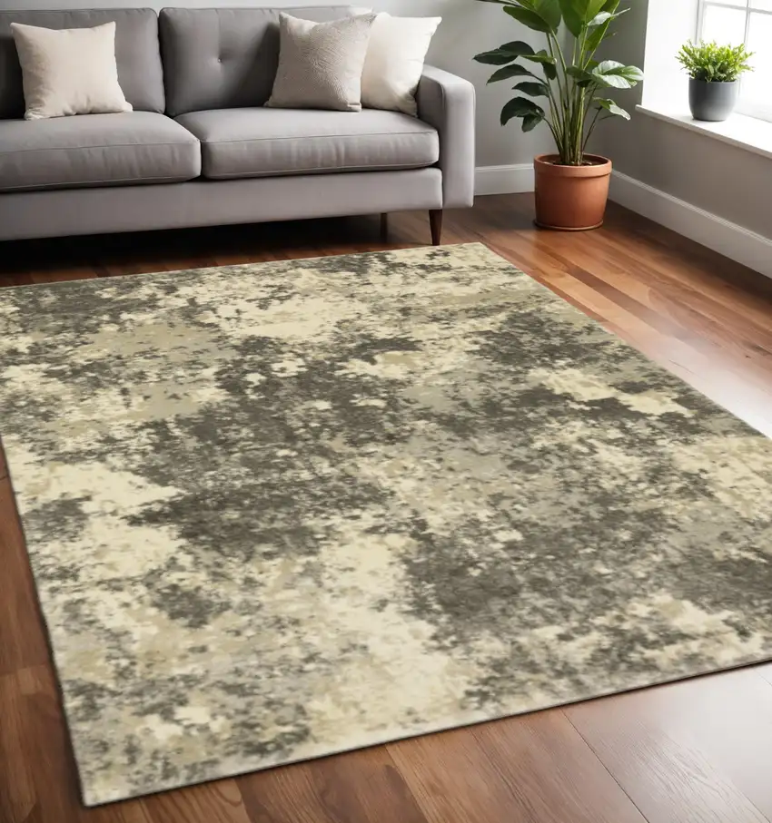 Charcoal Grey Beige And Tan Abstract Power Loom Stain Resistant Area Rug Photo 1