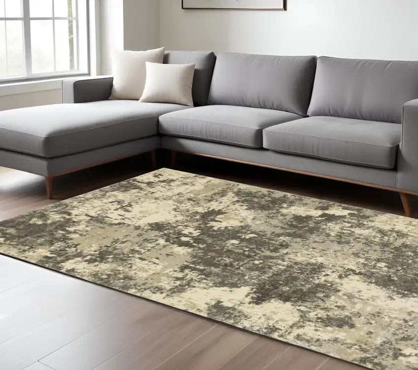 Gray and Ivory Abstract Power Loom Area Rug Photo 1