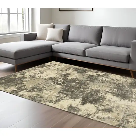 Charcoal Grey Beige And Tan Abstract Power Loom Stain Resistant Area Rug Photo 1