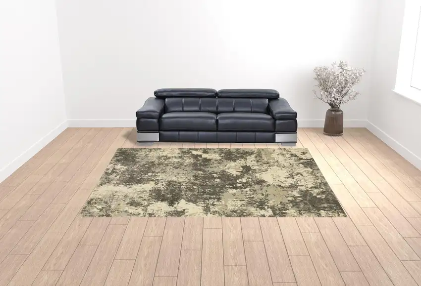 Charcoal Grey Beige And Tan Abstract Power Loom Stain Resistant Area Rug Photo 2
