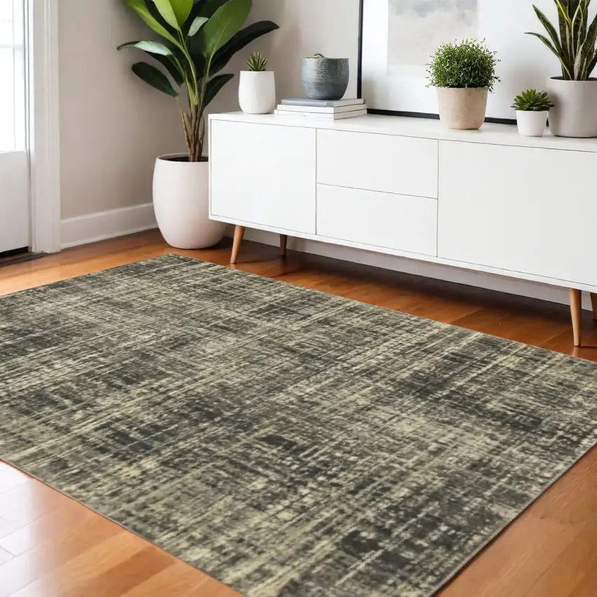 3' X 5' Charcoal Grey Beige And Tan Abstract Power Loom Stain Resistant Area Rug Photo 1