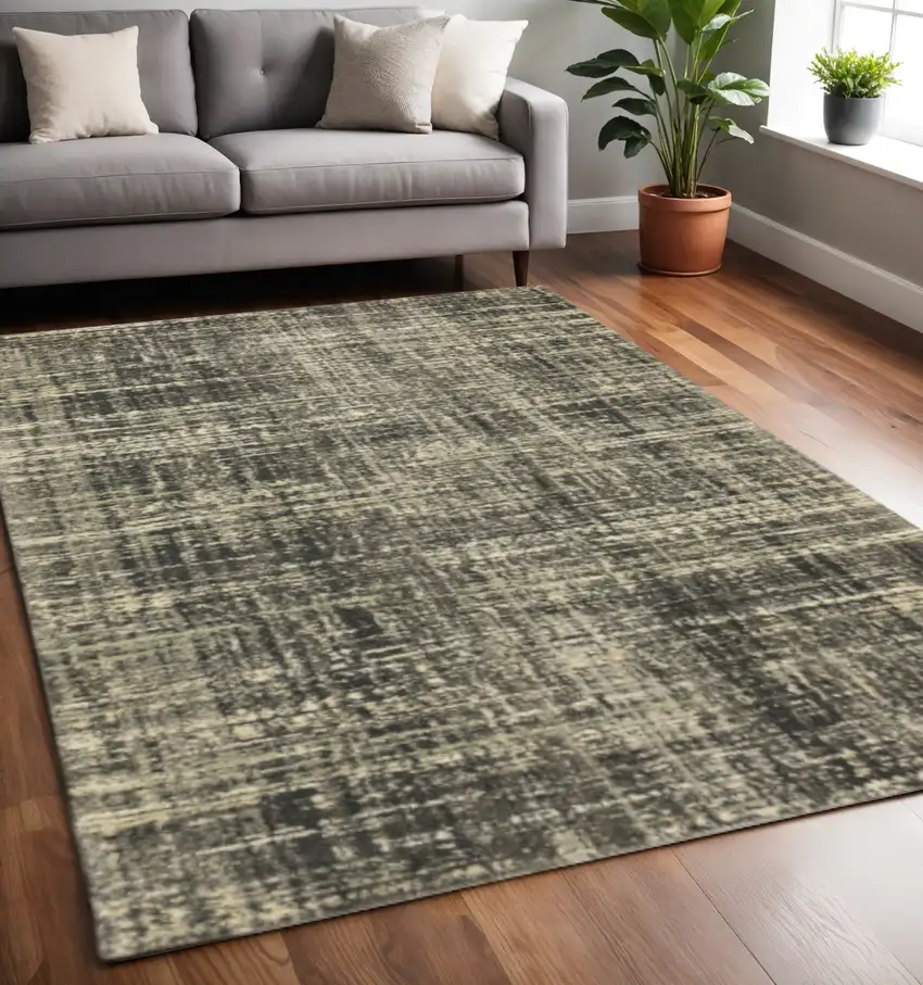 Charcoal Grey Beige And Tan Abstract Power Loom Stain Resistant Area Rug Photo 1