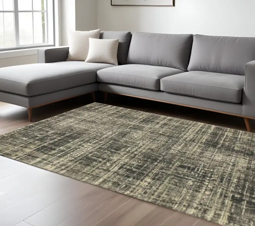 6' X 9' Charcoal Grey Beige And Tan Abstract Power Loom Stain Resistant Area Rug Photo 1