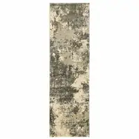 Photo of Charcoal Grey Beige And Tan Abstract Power Loom Stain Resistant Runner Rug