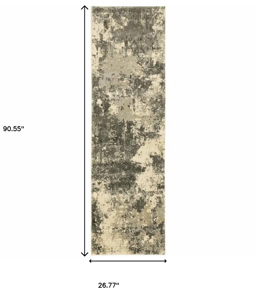 Charcoal Grey Beige And Tan Abstract Power Loom Stain Resistant Runner Rug Photo 10