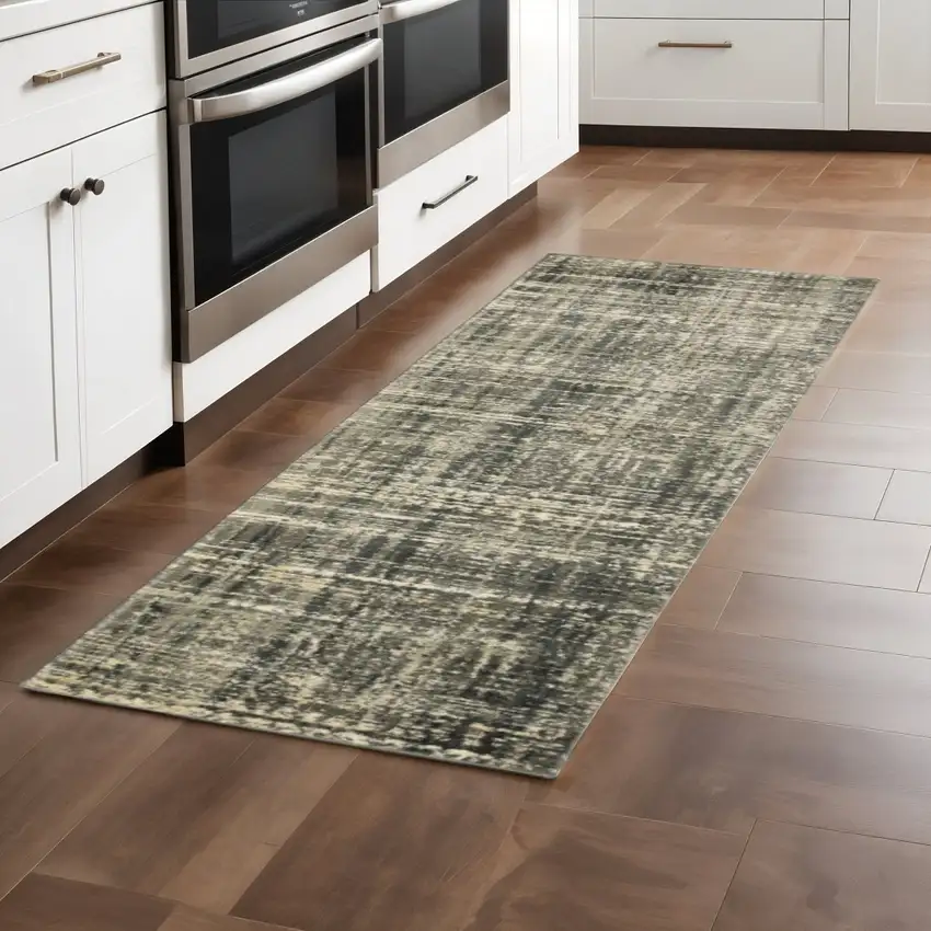 2' X 8' Charcoal Grey Beige And Tan Abstract Power Loom Stain Resistant Runner Rug Photo 1
