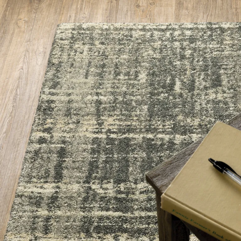 Charcoal Grey Beige And Tan Abstract Power Loom Stain Resistant Runner Rug Photo 5