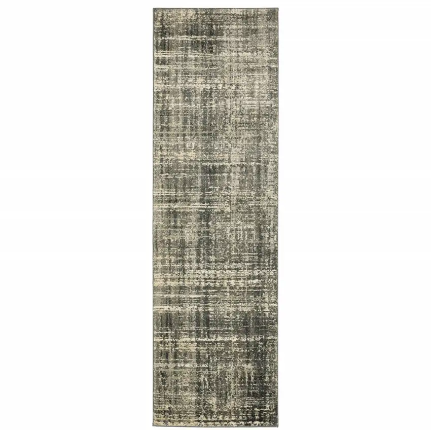 Charcoal Grey Beige And Tan Abstract Power Loom Stain Resistant Runner Rug Photo 2