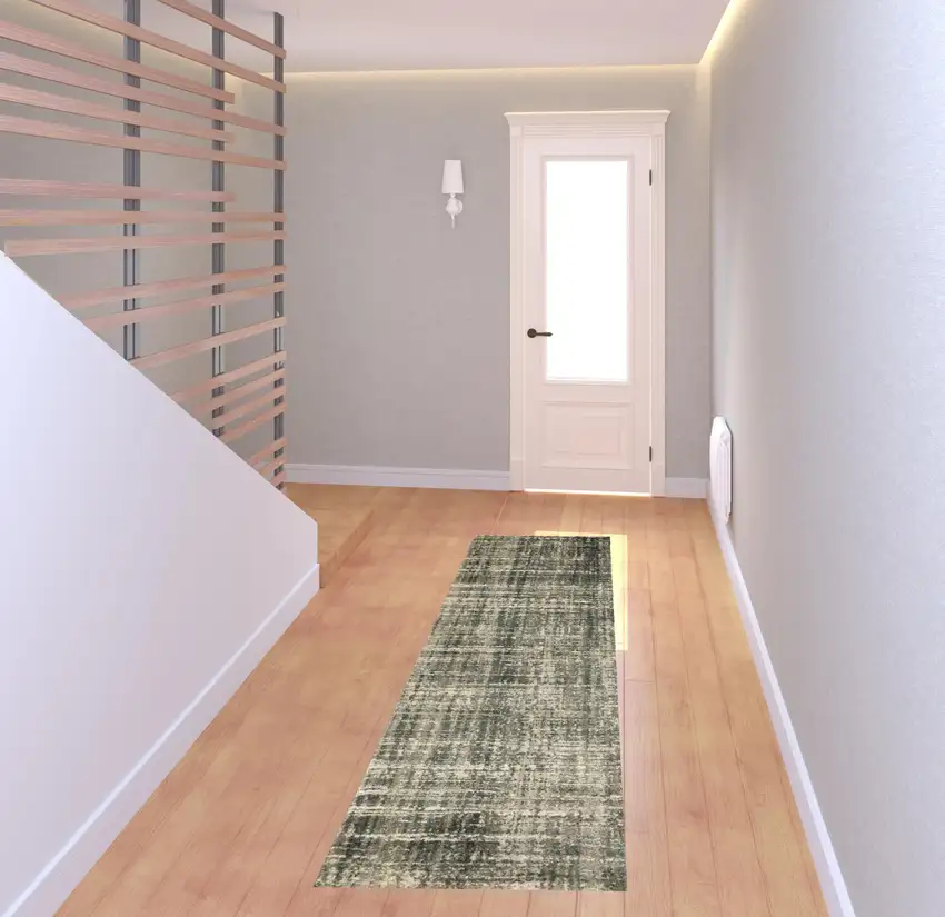 Charcoal Grey Beige And Tan Abstract Power Loom Stain Resistant Runner Rug Photo 3