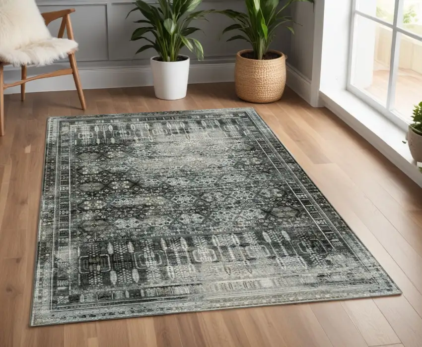 Gray and Ivory Oriental Power Loom Area Rug Photo 1