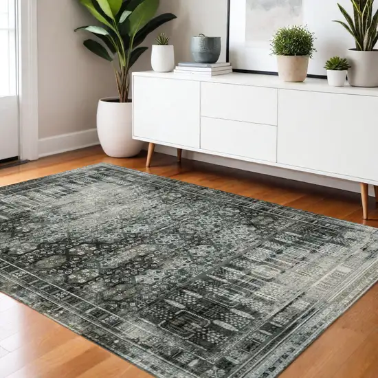 Charcoal And Gray Oriental Distressed Area Rug Photo 1