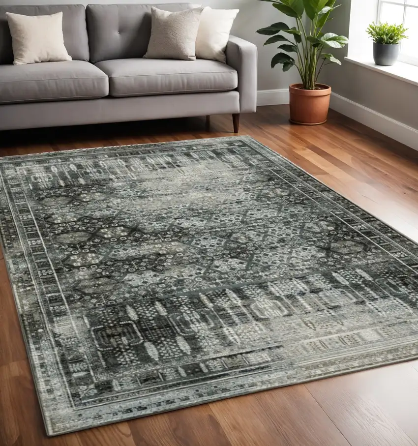 Gray and Ivory Oriental Power Loom Area Rug Photo 1