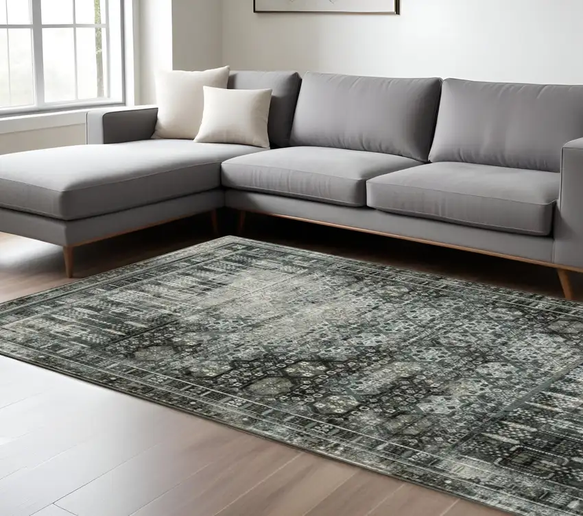Charcoal And Gray Oriental Distressed Area Rug Photo 1