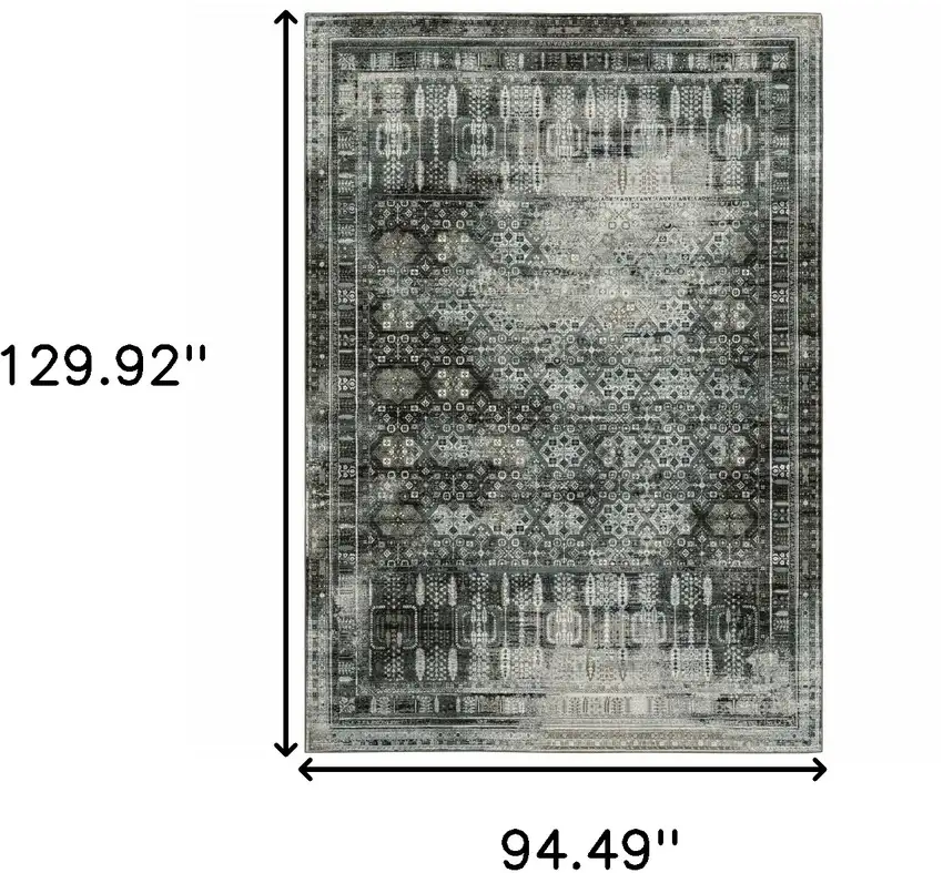 Charcoal Grey Blue Ivory And Taupe Oriental Power Loom Stain Resistant Area Rug Photo 4
