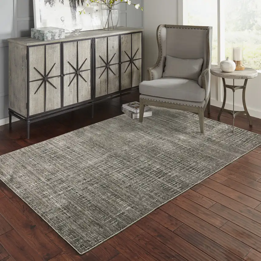 Charcoal Grey Grey Ivory Tan And Brown Abstract Power Loom Stain Resistant Area Rug Photo 9