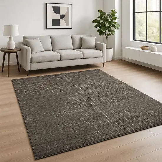 Charcoal Grey Grey Ivory Tan And Brown Abstract Power Loom Stain Resistant Area Rug Photo 1