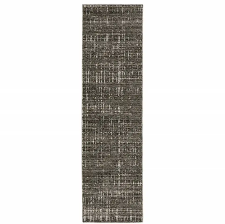 Charcoal Grey Grey Ivory Tan And Brown Abstract Power Loom Stain Resistant Runner Rug Photo 1