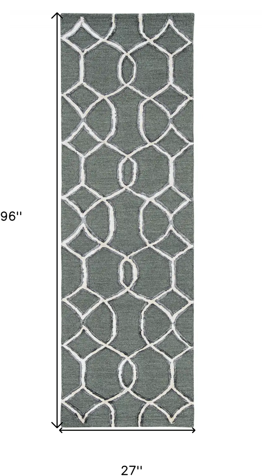 8' Charcoal Grey Hand Tufted Ogee Indoor Runner Rug Photo 3