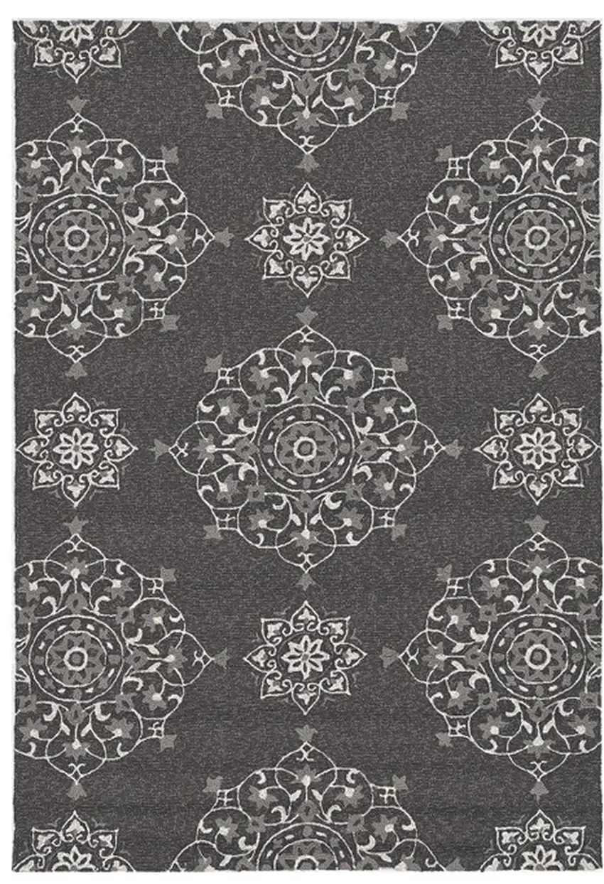 Charcoal Grey Hand Woven Uv Treated Floral Disk Indoor Outdoor Area Rug Photo 2