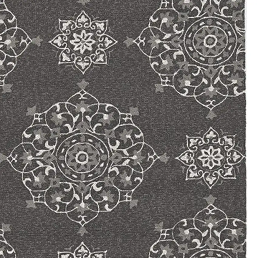 Charcoal Grey Hand Woven Uv Treated Floral Disk Indoor Outdoor Area Rug Photo 5