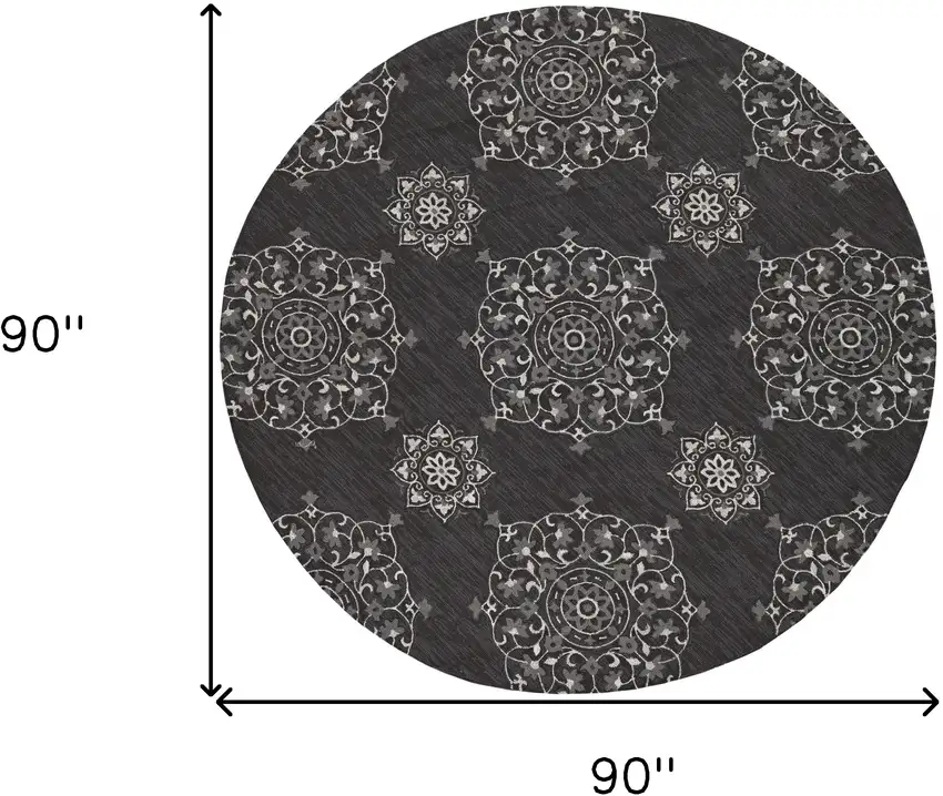 Charcoal Grey Hand Woven UV Treated Geometric Traditional Round Indoor Outdoor Area Rug Photo 5