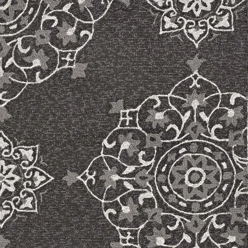 Charcoal Grey Hand Woven UV Treated Geometric Traditional Round Indoor Outdoor Area Rug Photo 2