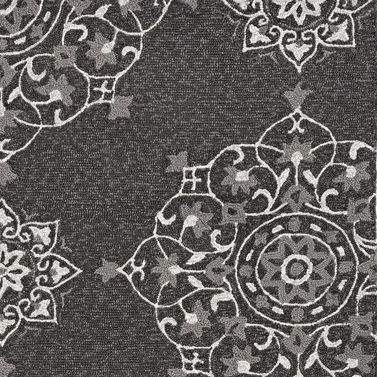 Charcoal Grey Hand Woven UV Treated Geometric Traditional Round Indoor Outdoor Area Rug Photo 2