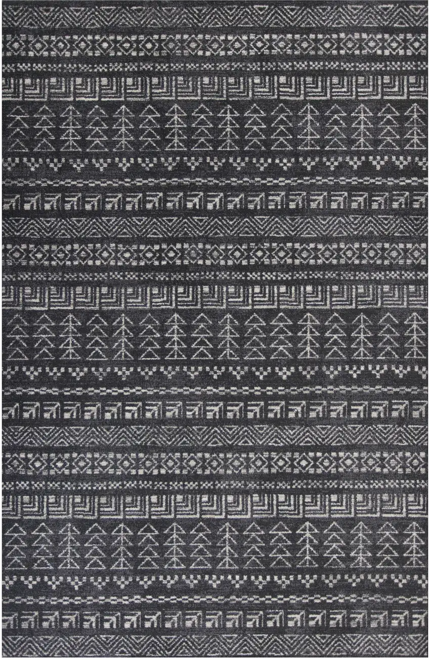 3'X5' Charcoal Grey Machine Woven Bohemian Tribal Indoor Area Rug Photo 2