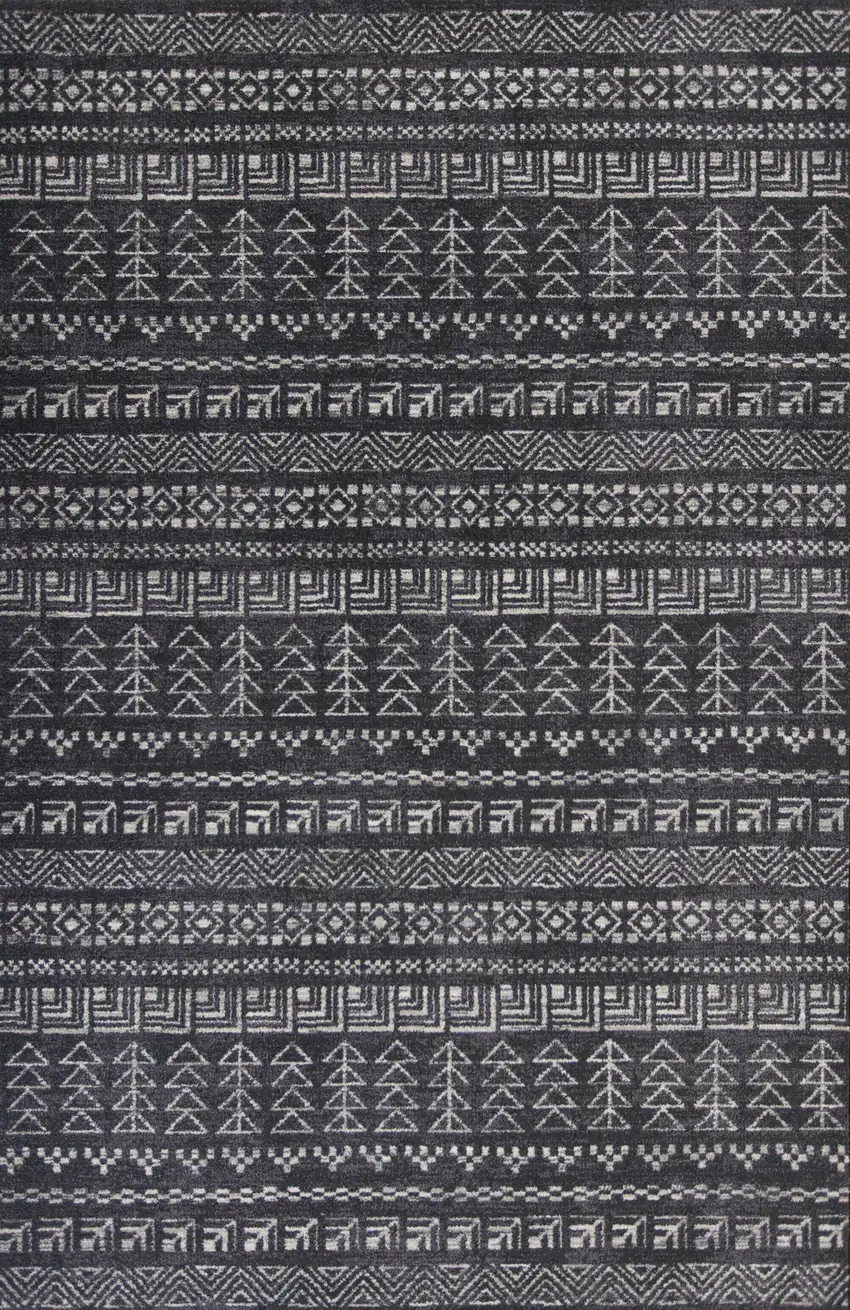 Charcoal Grey Machine Woven Bohemian Tribal Indoor Area Rug Photo 1