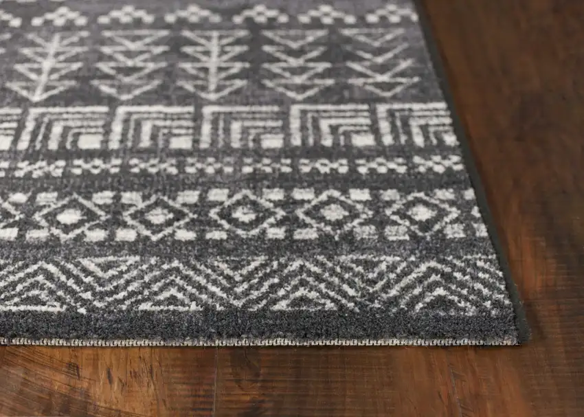 Charcoal Grey Machine Woven Bohemian Tribal Indoor Area Rug Photo 4