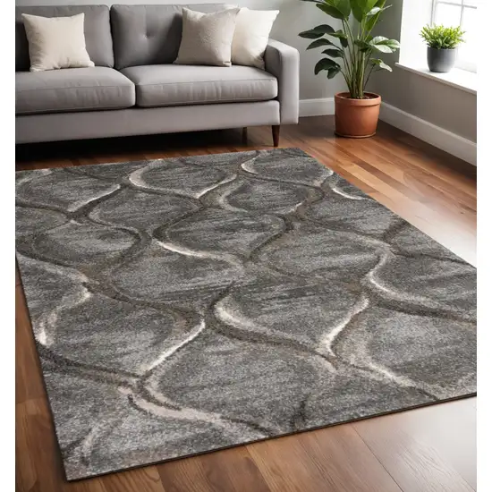 Charcoal And Light Gray Ogee Area Rug Photo 1