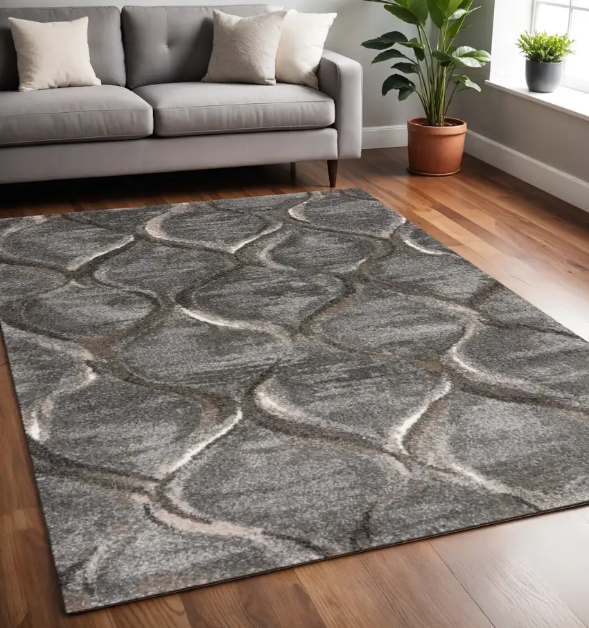 Charcoal And Light Gray Ogee Area Rug Photo 1