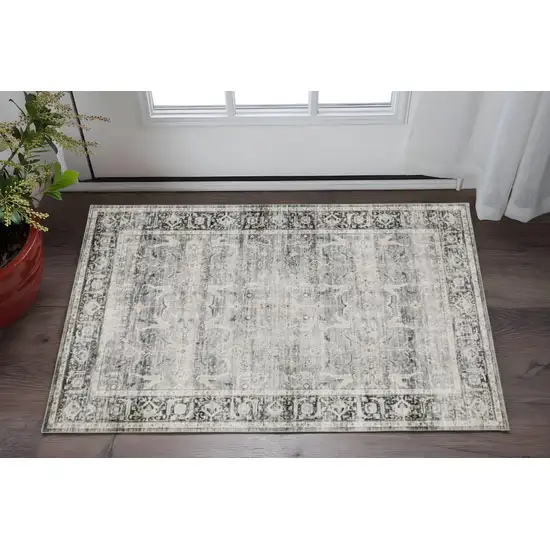 Charcoal Grey Salmon And Ivory Oriental Printed Stain Resistant Non Skid Area Rug Photo 1