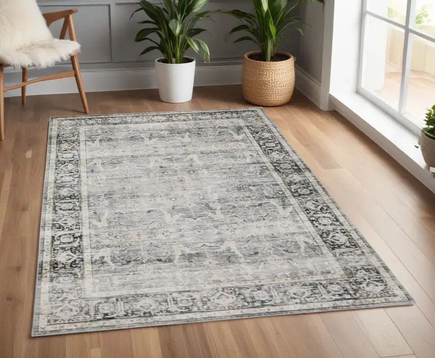 Gray and Ivory Oriental Non Skid Area Rug Photo 1