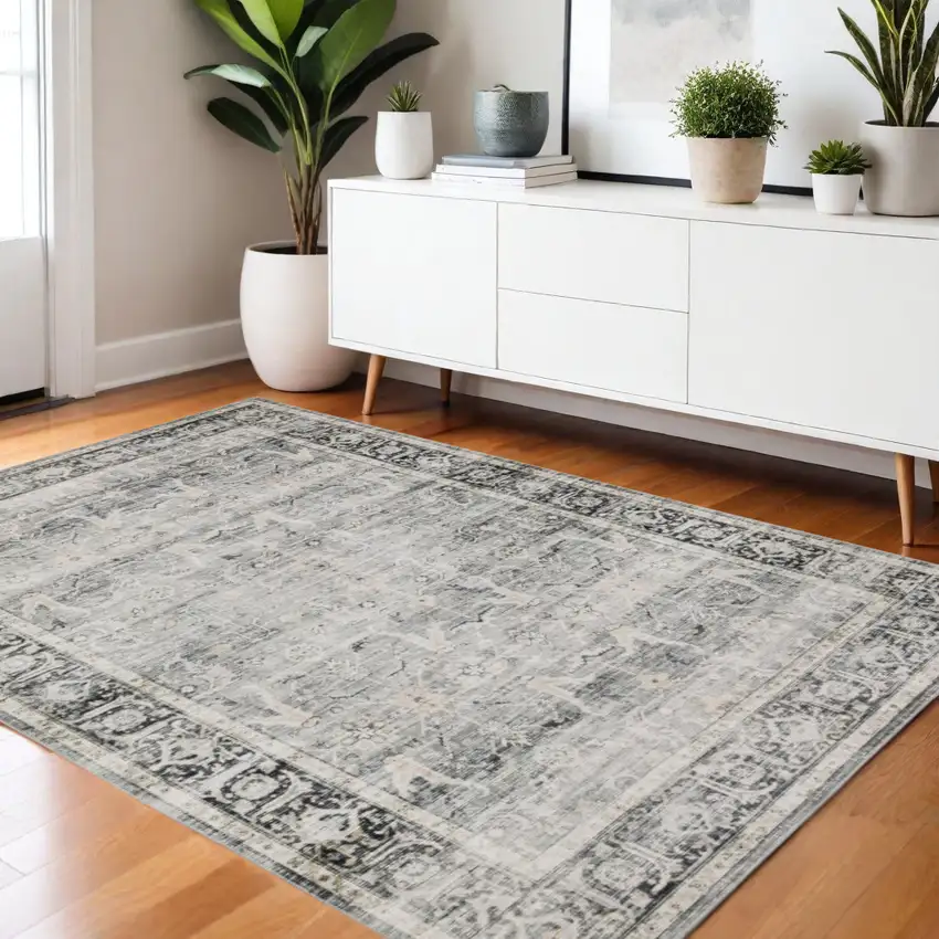 Gray and Ivory Oriental Non Skid Area Rug Photo 1