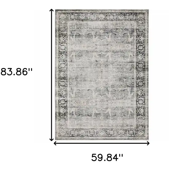 Charcoal Grey Salmon And Ivory Oriental Printed Stain Resistant Non Skid Area Rug Photo 3