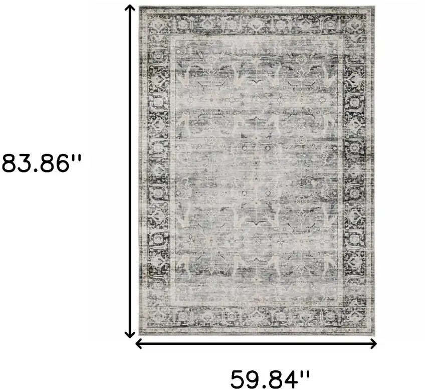 Charcoal Grey Salmon And Ivory Oriental Printed Stain Resistant Non Skid Area Rug Photo 3