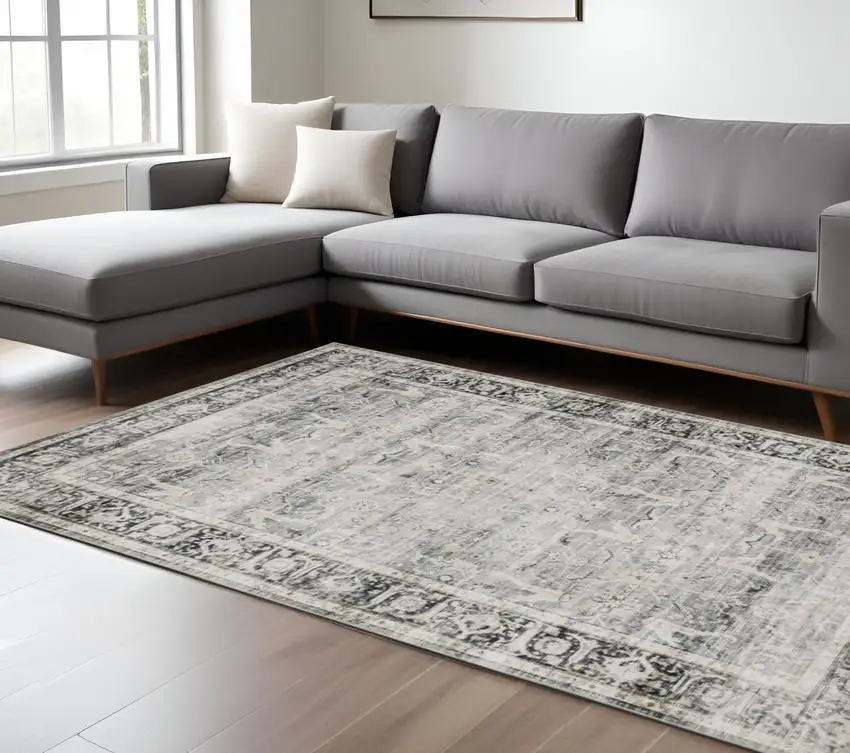 Gray and Ivory Oriental Non Skid Area Rug Photo 1