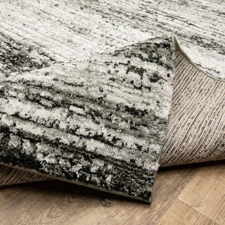 Charcoal Grey Silver And Ivory Abstract Power Loom Stain Resistant Area Rug Photo 5