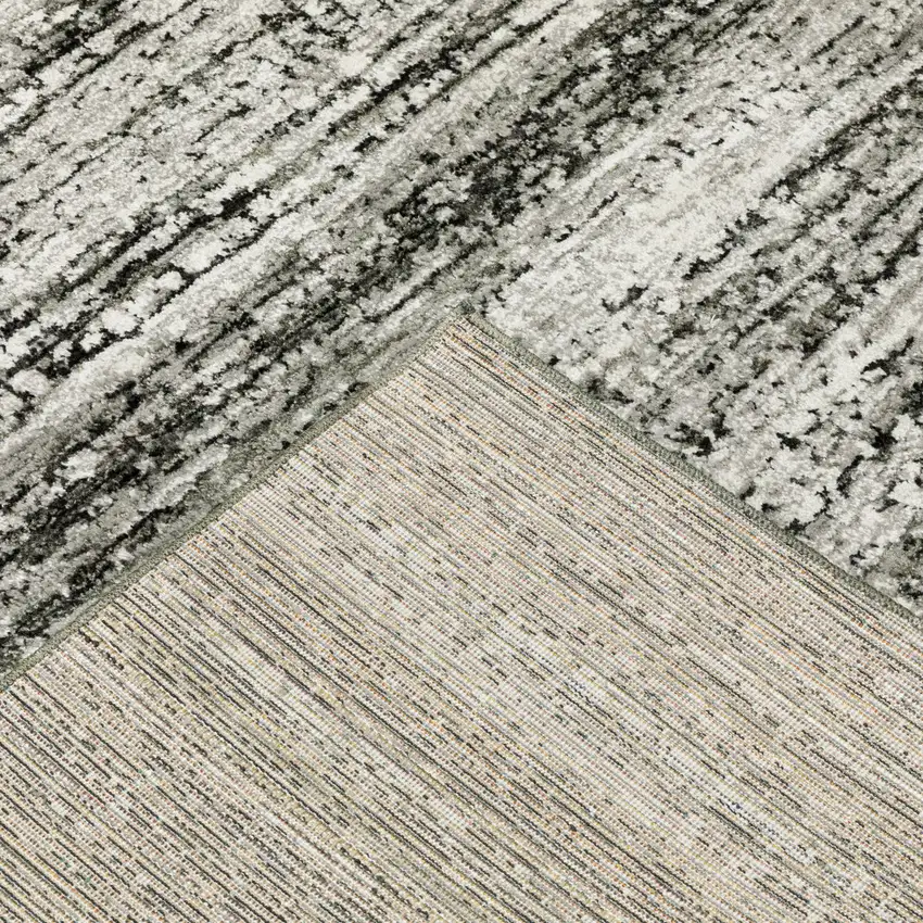Charcoal Grey Silver And Ivory Abstract Power Loom Stain Resistant Area Rug Photo 9