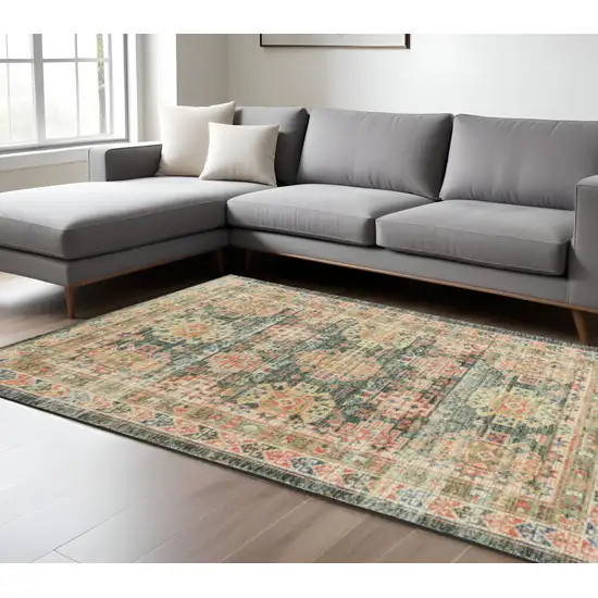 Brick Red Green And Brown Jute Southwestern Hand Woven Distressed Area Rug Photo 1