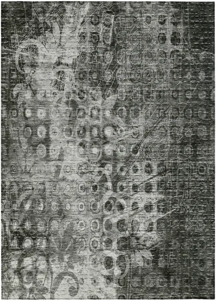 Charcoal Ikat Washable Non Skid Indoor Outdoor Area Rug Photo 2