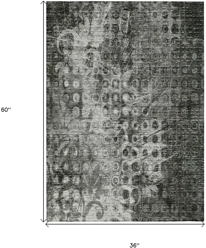 Charcoal Ikat Washable Non Skid Indoor Outdoor Area Rug Photo 3